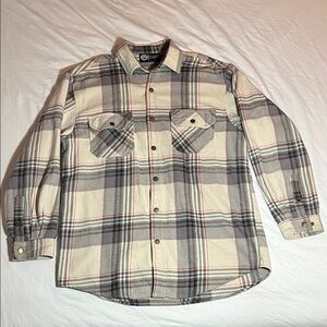 Men's Plaid Button-Down Shirt - Cream and Gray